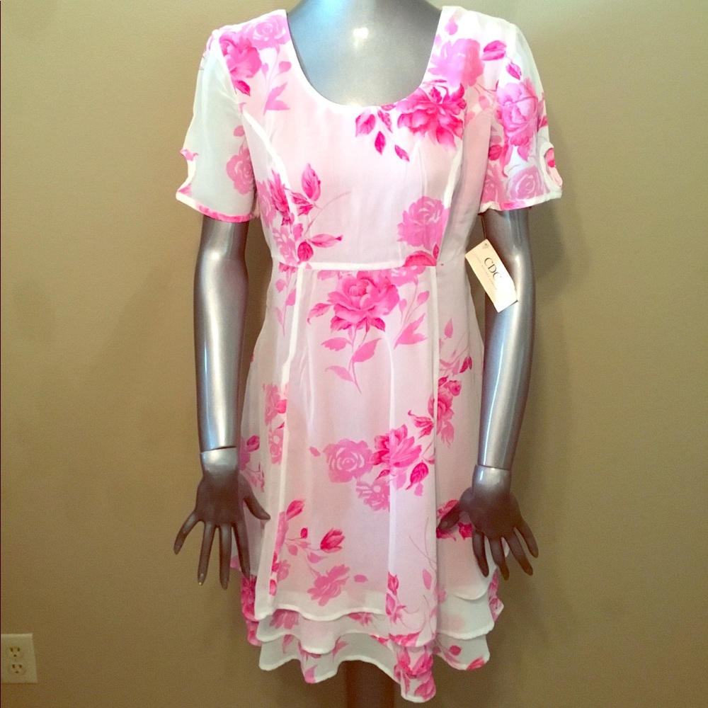 NWT Vintage CDC pink/white floral ruffle dress